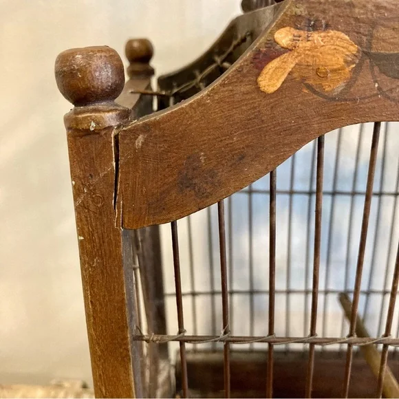 Leaning Birdcage Wooden and Wire Vintage Birdcage Poor Shape - Picture 8 of 16